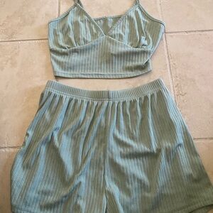 SHEIN Green Ribbed Pajama Set